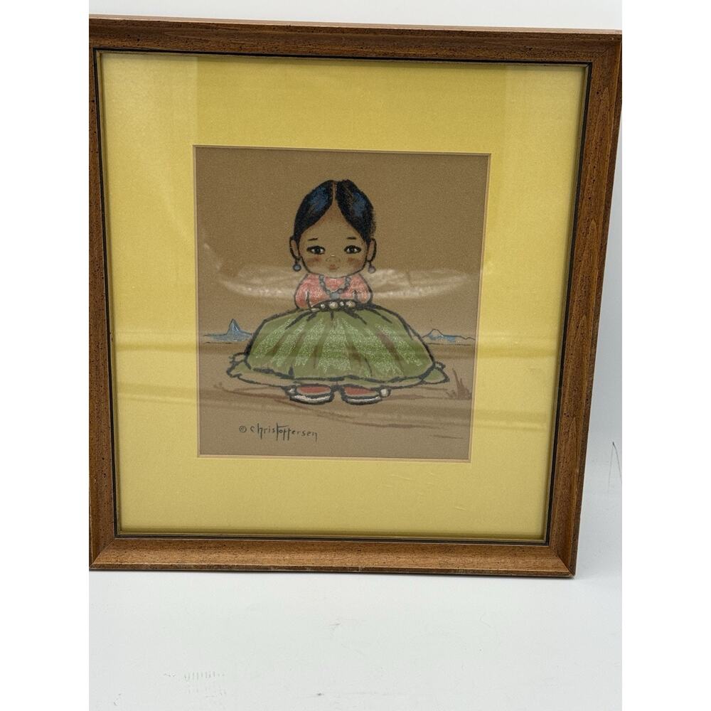 Vintage 1960s Gerda Christofferson Native American Oodees Indian Girl Wood Frame